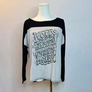 Hot Topic Black and White Striped Long-Sleeve Graphic Tee